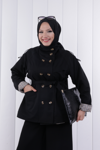 Kısa Trenç Ceket 1217 Siyah - 5