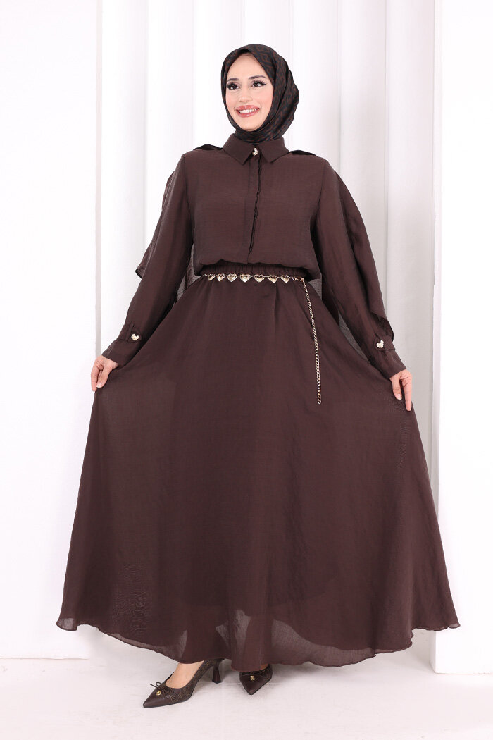 Kloş Etek Tunik Takım 8028 Kahverengi - 1