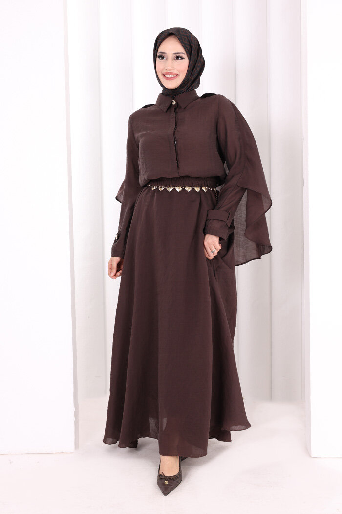 Kloş Etek Tunik Takım 8028 Kahverengi - 3