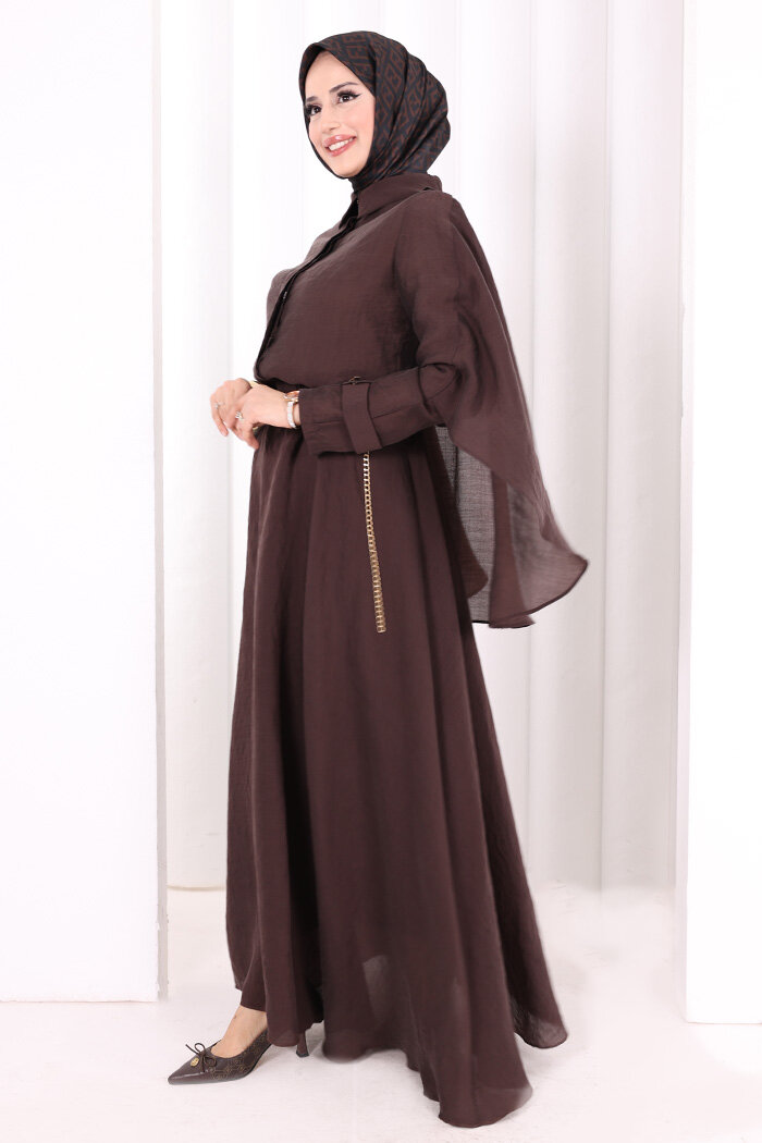 Kloş Etek Tunik Takım 8028 Kahverengi - 4