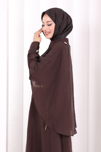 Kloş Etek Tunik Takım 8028 Kahverengi - 6