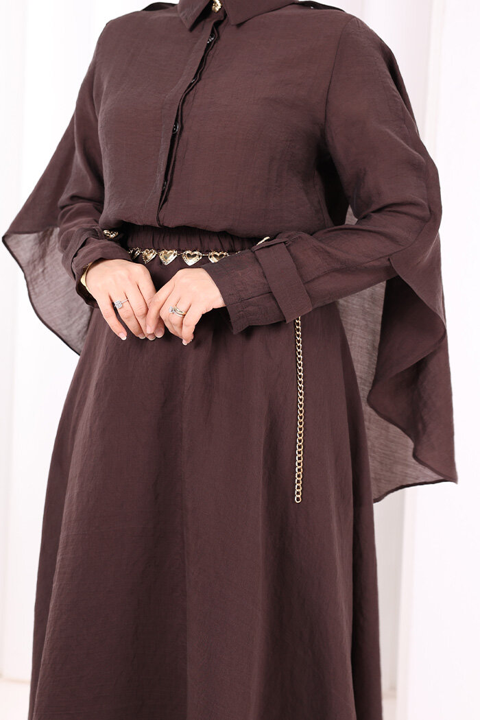 Kloş Etek Tunik Takım 8028 Kahverengi - 7