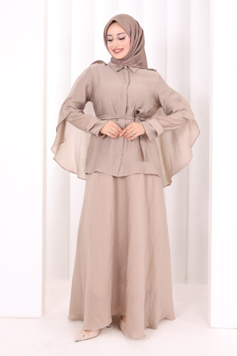 Kloş Etek Tunik Takım 8028 Vizon