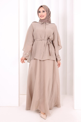 Kloş Etek Tunik Takım 8028 Vizon - 2