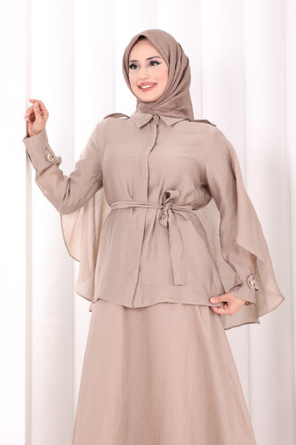 Kloş Etek Tunik Takım 8028 Vizon - 5