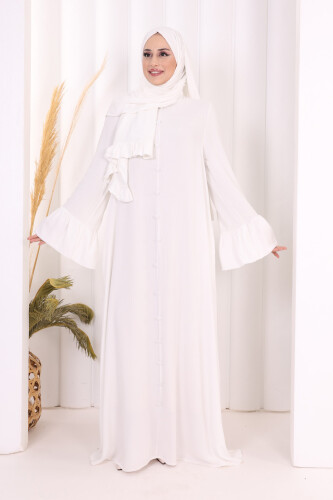 Kol Fırfır Detay Elbise Şal Hediye! 6073 Ekru
