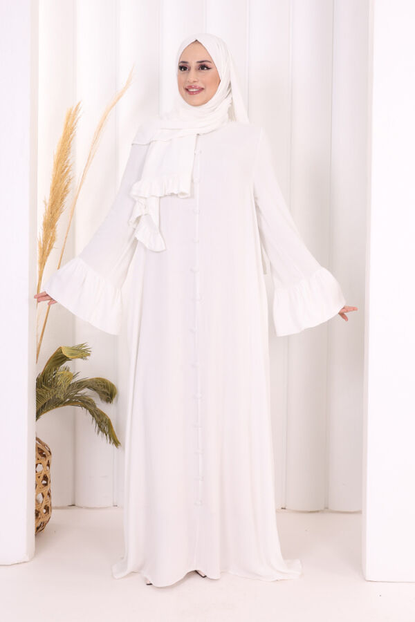 Kol Fırfır Detay Elbise Şal Hediye! 6073 Ekru - 1