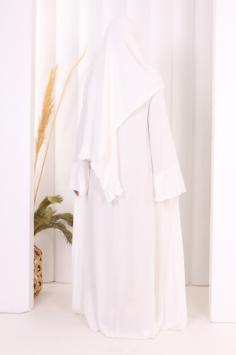 Kol Fırfır Detay Elbise Şal Hediye! 6073 Ekru - 4