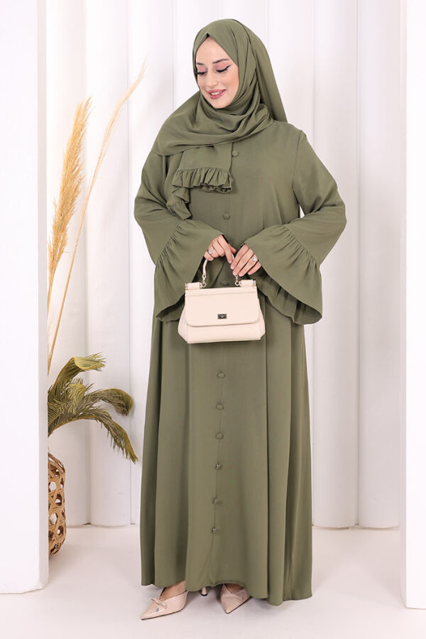 Kol Fırfır Detay Elbise Şal Hediye! 6073 Haki - 1