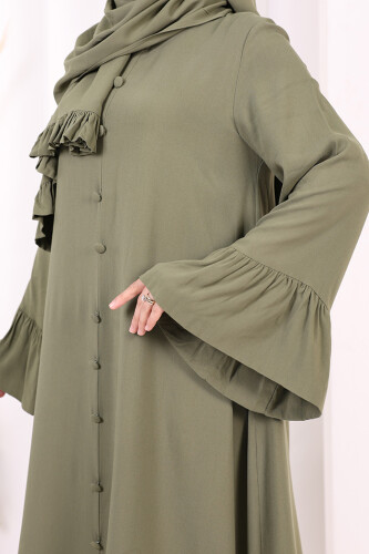 Kol Fırfır Detay Elbise Şal Hediye! 6073 Haki - 6