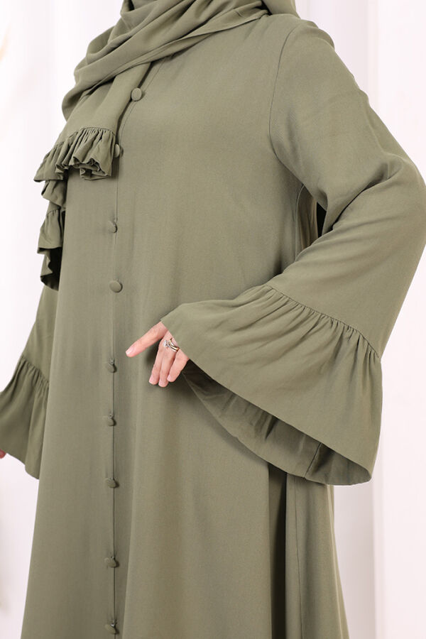 Kol Fırfır Detay Elbise Şal Hediye! 6073 Haki - 6
