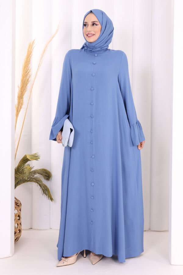 Kol Fırfır Detay Elbise Şal Hediye! 6073 İndigo - 1