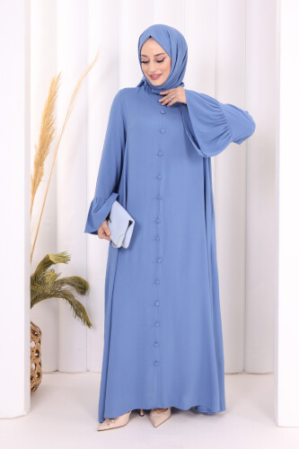 Kol Fırfır Detay Elbise Şal Hediye! 6073 İndigo - 2