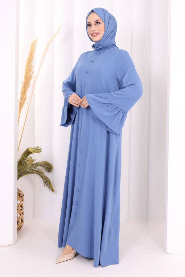Kol Fırfır Detay Elbise Şal Hediye! 6073 İndigo - 3