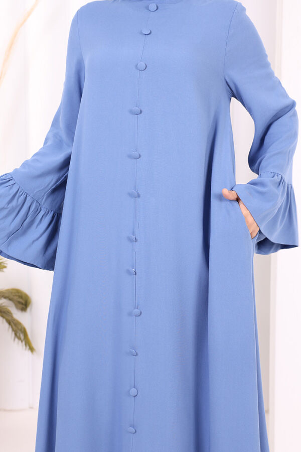 Kol Fırfır Detay Elbise Şal Hediye! 6073 İndigo - 6