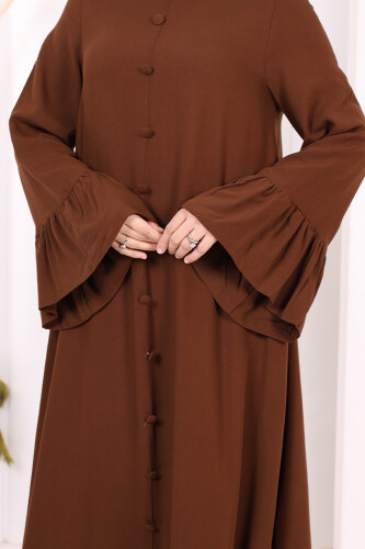 Kol Fırfır Detay Elbise Şal Hediye! 6073 Kahverengi - 6