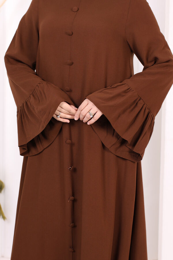 Kol Fırfır Detay Elbise Şal Hediye! 6073 Kahverengi - 6