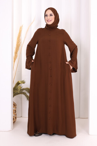 Kol Fırfır Detay Elbise Şal Hediye! 6073 Kahverengi - 2