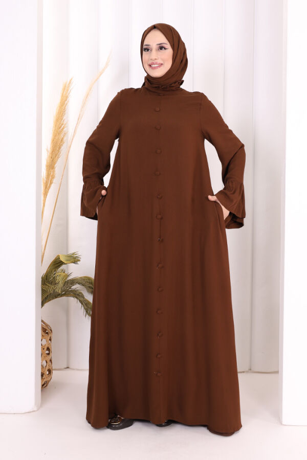Kol Fırfır Detay Elbise Şal Hediye! 6073 Kahverengi - 2