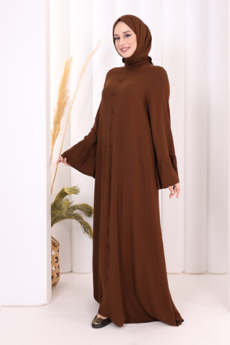 Kol Fırfır Detay Elbise Şal Hediye! 6073 Kahverengi - 3