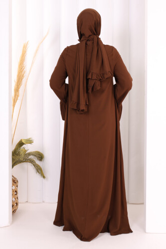 Kol Fırfır Detay Elbise Şal Hediye! 6073 Kahverengi - 4