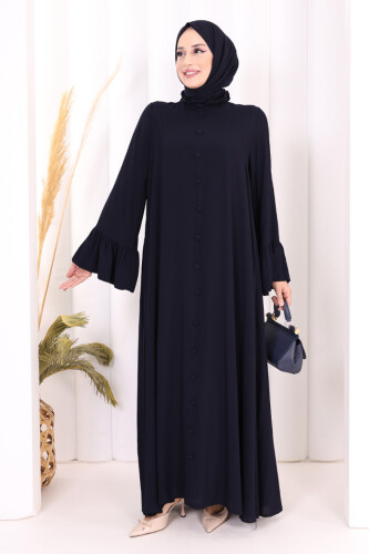 Kol Fırfır Detay Elbise Şal Hediye! 6073 Lacivert