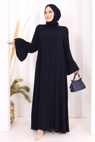 Kol Fırfır Detay Elbise Şal Hediye! 6073 Lacivert - 2