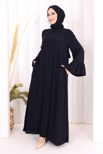 Kol Fırfır Detay Elbise Şal Hediye! 6073 Lacivert - 3