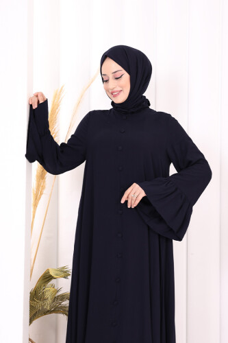 Kol Fırfır Detay Elbise Şal Hediye! 6073 Lacivert - 5