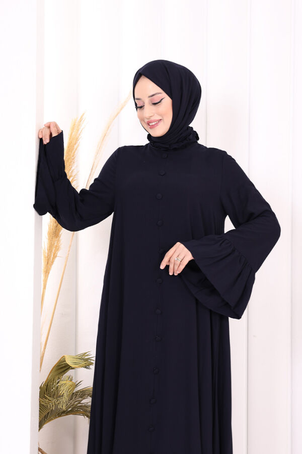 Kol Fırfır Detay Elbise Şal Hediye! 6073 Lacivert - 5