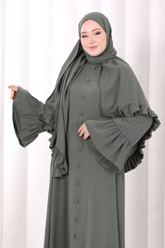 Kol Fırfır Detay Elbise Şal Hediye! 6073 Mint - 5