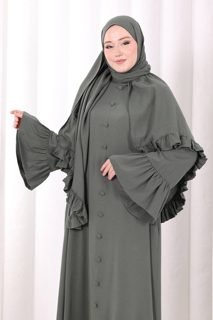 Kol Fırfır Detay Elbise Şal Hediye! 6073 Mint - 5