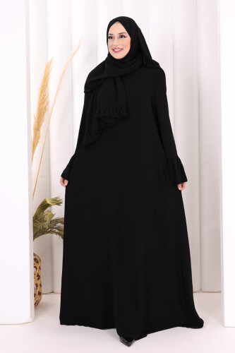 Kol Fırfır Detay Elbise Şal Hediye! 6073 Siyah
