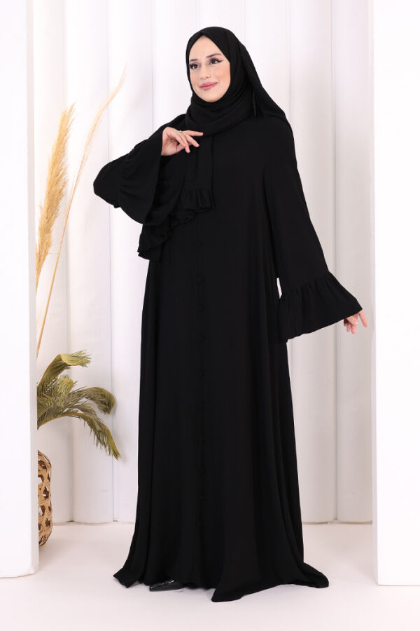 Kol Fırfır Detay Elbise Şal Hediye! 6073 Siyah - 2