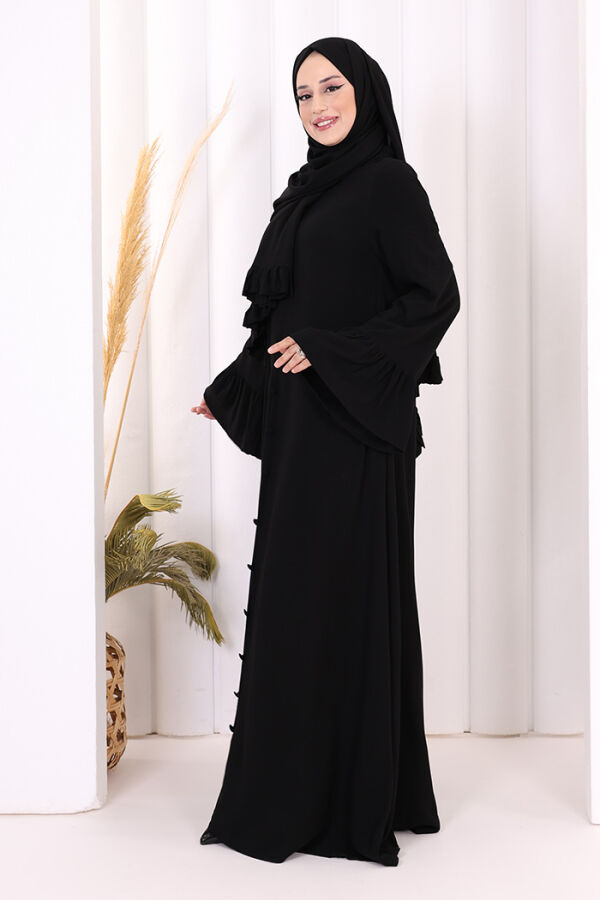 Kol Fırfır Detay Elbise Şal Hediye! 6073 Siyah - 3