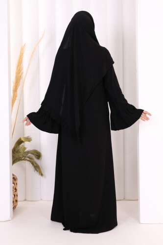 Kol Fırfır Detay Elbise Şal Hediye! 6073 Siyah - 4