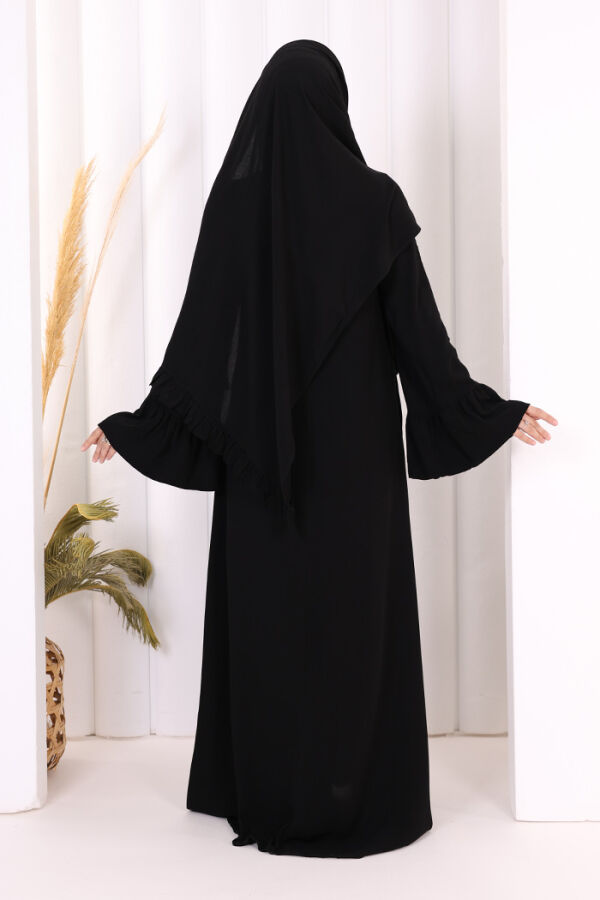 Kol Fırfır Detay Elbise Şal Hediye! 6073 Siyah - 4