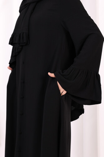 Kol Fırfır Detay Elbise Şal Hediye! 6073 Siyah - 6