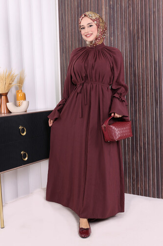 Kol Fırfır Detaylı Elbise 3925 Bordo 