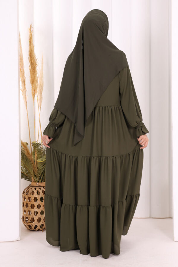 Kol Lastikli Kat Görünümlü Abayalı Elbise Takım 3859 Haki - 5