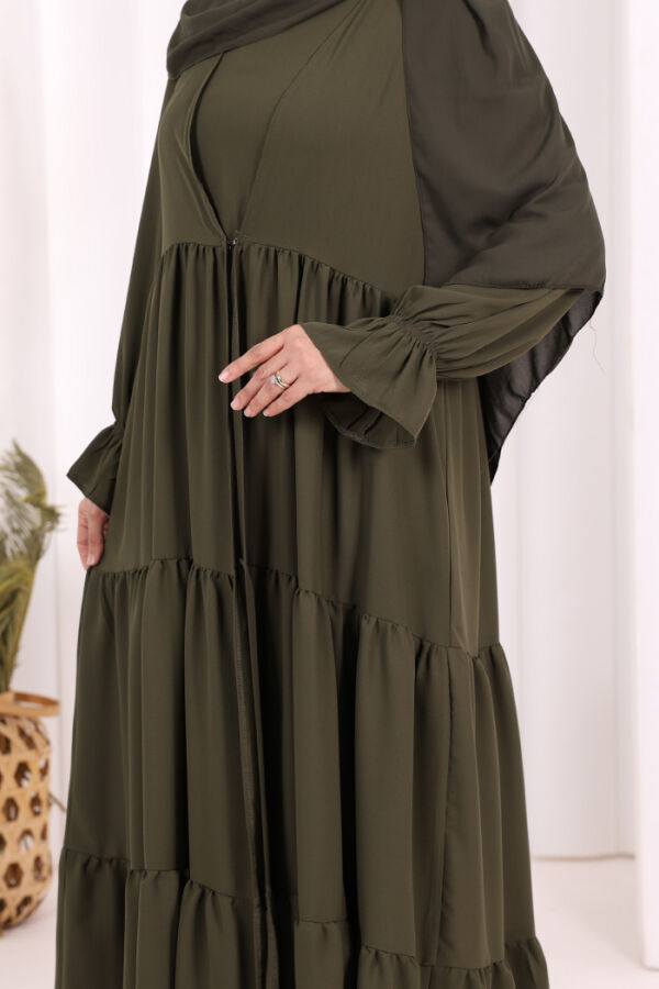 Kol Lastikli Kat Görünümlü Abayalı Elbise Takım 3859 Haki - 7