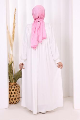 Kol Manşetleri Büzgülü Elbise 6004 Ekru - 4