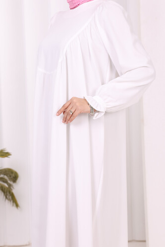 Kol Manşetleri Büzgülü Elbise 6004 Ekru - 6