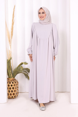 Kol Manşetleri Büzgülü Elbise 6004 Gri 