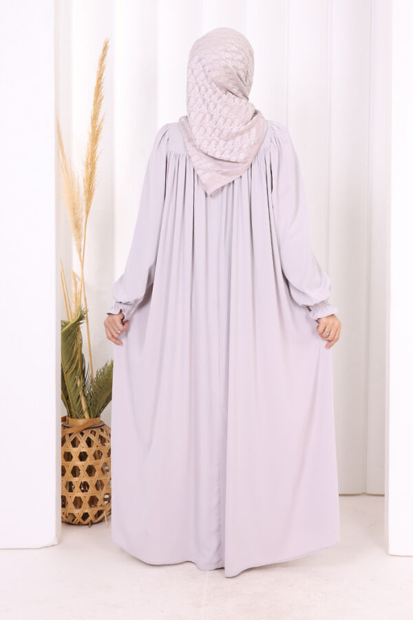 Kol Manşetleri Büzgülü Elbise 6004 Gri - 4