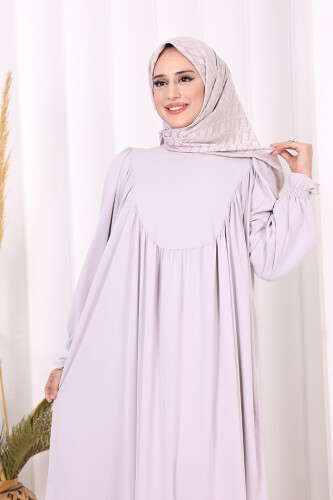 Kol Manşetleri Büzgülü Elbise 6004 Gri - 5