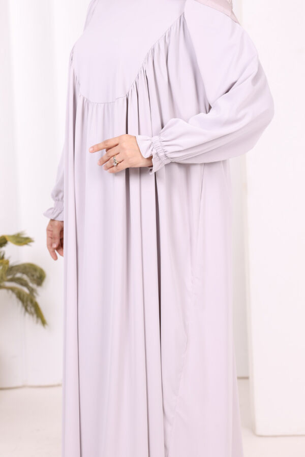 Kol Manşetleri Büzgülü Elbise 6004 Gri - 6