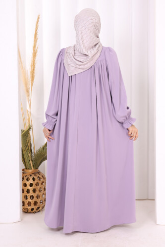 Kol Manşetleri Büzgülü Elbise 6004 Lila - 4