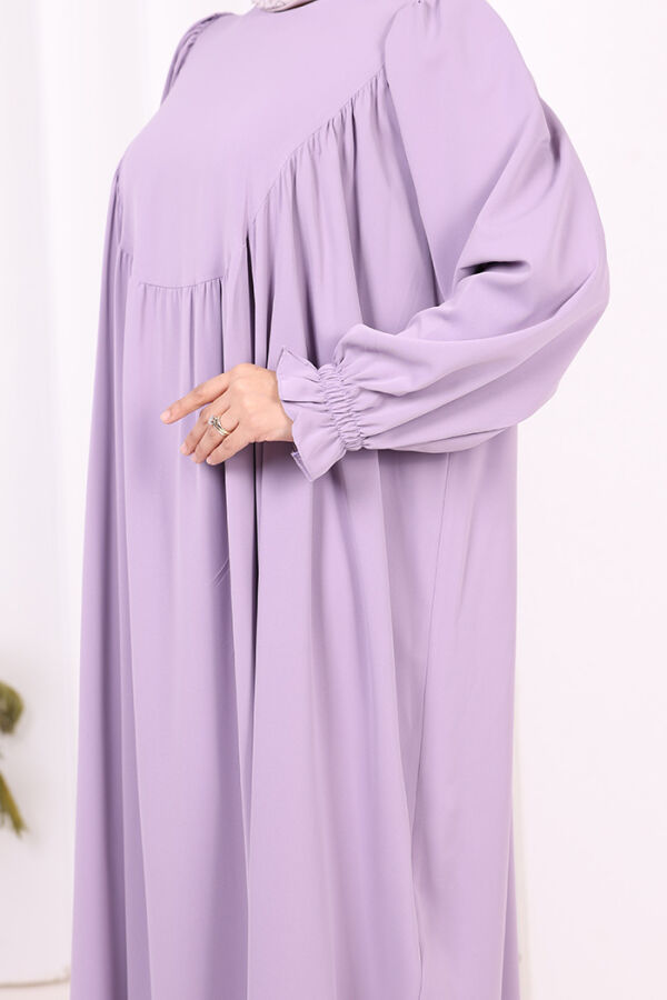 Kol Manşetleri Büzgülü Elbise 6004 Lila - 6