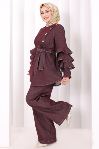 Koldan Fırfır Detay İkili Takım 8025 Bordo